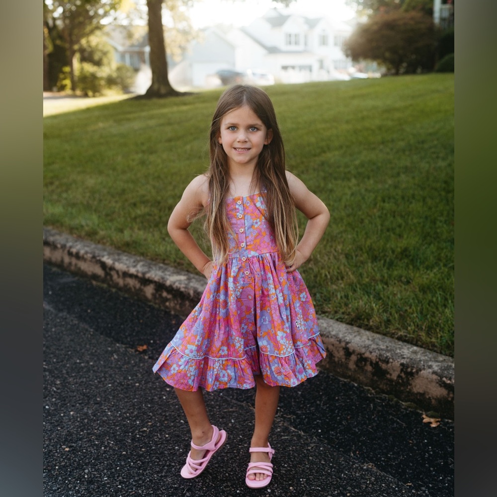 Girls' Floral Sundress in Pink & Purple with Front Buttons